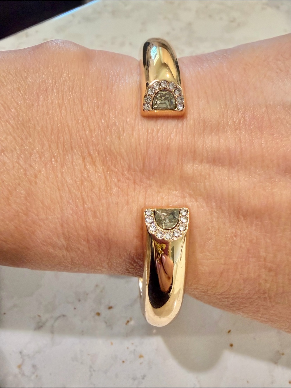 Stella & Dot Gold Pave Rhinestone Hinged Cuff Bracelet